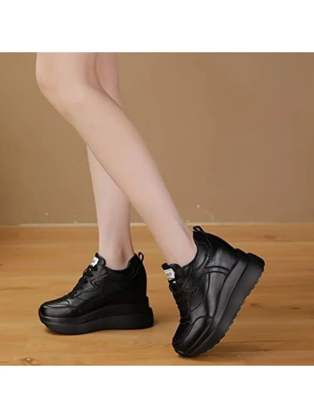 Stylish Platform Sneakers for Women - High Hidden Heel Wedge Lace-Up Tennis